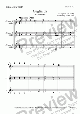 page one of Guitar Trio: Gagliarda (GT/Playing Score)