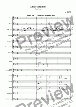 page one of E lucevan le stelle (from Tosca) arranged for tenor and small orchestra