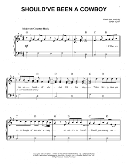page one of Should've Been A Cowboy (Very Easy Piano)