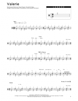 page one of Valerie (Drum Chart)