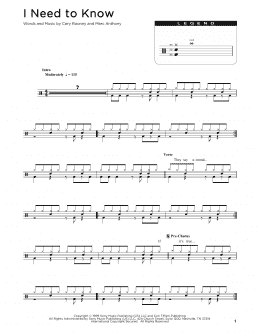page one of I Need To Know (Drum Chart)