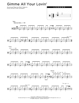 page one of Gimme All Your Lovin' (Drum Chart)