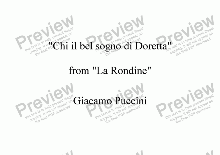 page one of "Chi il bel sogno di Doretta" from ’La Rondine’