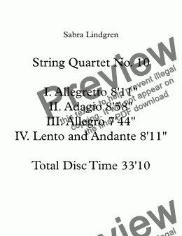 page one of String Quartet No. 10 I. Allegretto