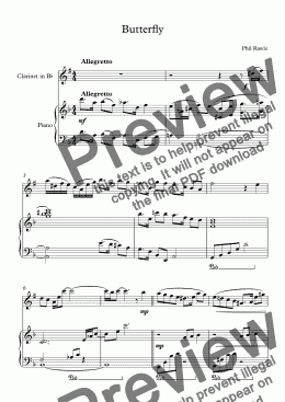 page one of Butterfly - Clarinet and Piano