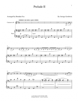 page one of Prelude II (Andante Con Moto E Poco Rubato) (Clarinet and Piano)
