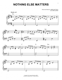 page one of Nothing Else Matters (Easy Piano)