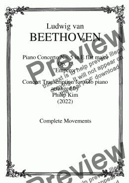 page one of Piano Concerto No 5, Op 73 Emperor (complete)Concert Transcription for Solo Piano