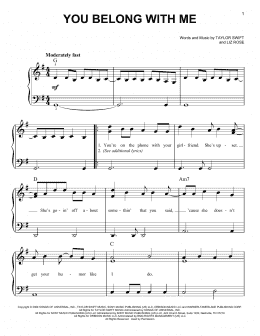 page one of You Belong With Me (Very Easy Piano)