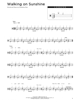 page one of Walking On Sunshine (Drum Chart)