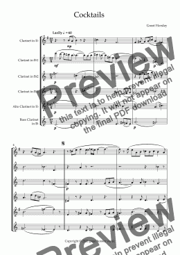 page one of "Cocktails" For Clarinet Choir