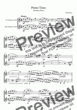 page one of Prime Time - Clarinet Duet