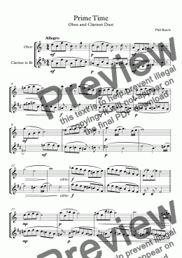 page one of Prime Time - Oboe and Clarinet Duet