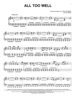page one of all too well (Piano Solo)