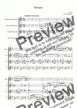 page one of Pavane - Recorder Quartet
