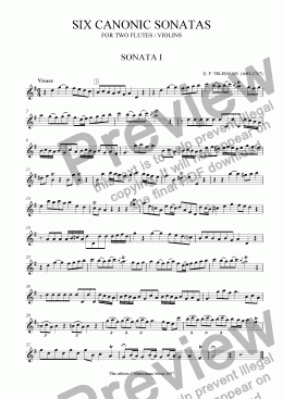 page one of Six Canonic Sonatas for Two Flutes/Violins