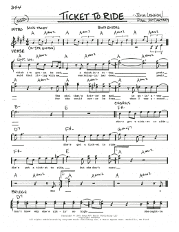 page one of Ticket To Ride (Real Book – Melody, Lyrics & Chords)