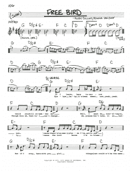 page one of Free Bird (Real Book – Melody, Lyrics & Chords)