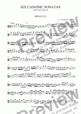 page one of Six Canonic Sonatas for Two Violas