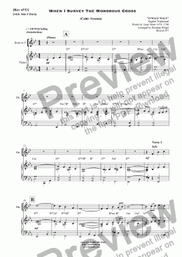 page one of When I Survey The Wondrous Cross (Celtic Version) - Horn Solo with Piano
