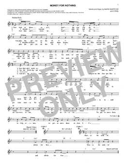 page one of Money For Nothing (Lead Sheet / Fake Book)