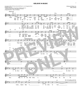 page one of I Believe In Music (Lead Sheet / Fake Book)
