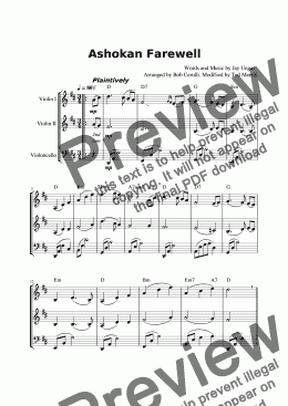 page one of Ashokan Farewell For String Trio (Violin I, II and Cello)