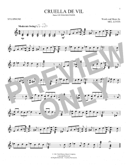 page one of Cruella De Vil (from 101 Dalmations) (Xylophone Solo)