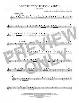 page one of Yesterday, When I Was Young (Hier Encore) (Flute Solo)