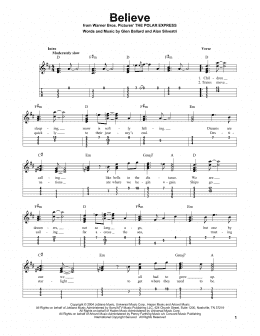 page one of Believe (from The Polar Express) (Easy Ukulele Tab)