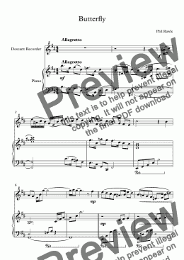 page one of Butterfly - Descant Recorder and Piano