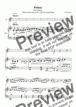 page one of Status - Three short pieces for Clarinet and Piano