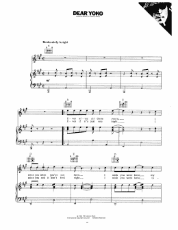 page one of Dear Yoko (Piano, Vocal & Guitar Chords (Right-Hand Melody))