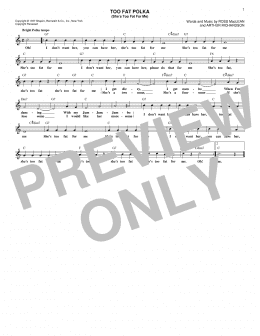 page one of Too Fat Polka (She's Too Fat For Me) (Lead Sheet / Fake Book)