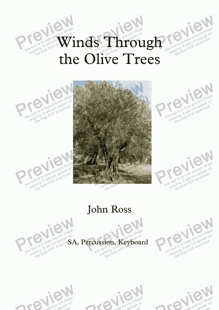 page one of Winds Through the Olive Trees (SA, Percussion, Keyboard)