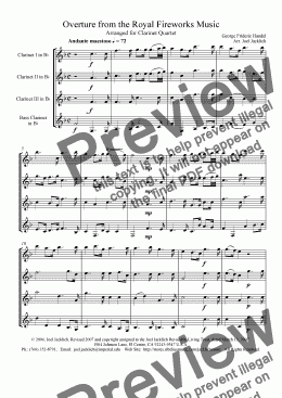 page one of Royal Fireworks Music, Overture (Clarinet Quartet)