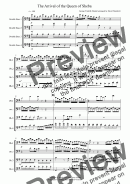 page one of The Arrival of the Queen of Sheba for Double Bass Quartet