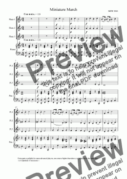 page one of Miniature March for easy flute trio and piano