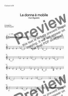 page one of La donna è mobile - Clarinet in Bb - with Play along