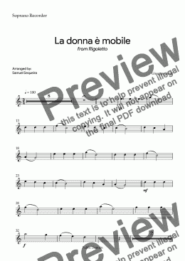 page one of La donna è mobile - Recorder - with Play along