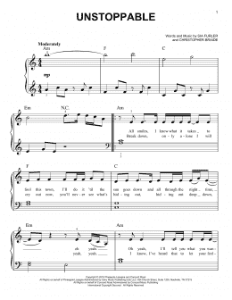 page one of Unstoppable (Easy Piano)