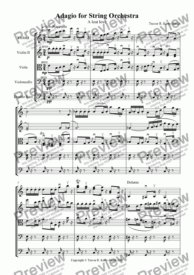 page one of Opus 18 Adagio for String Orchestra