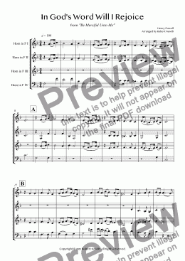 page one of In God's Word Will I Rejoice (for Horn Quartet)