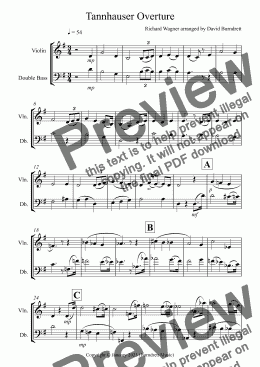 page one of Tannhäuser Overture for Violin and Double Bass Duet