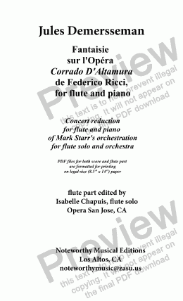 page one of DEMERSSEMAN-STARR, Fantaisie sur l'Opera "Corrado d'Altamura"  de Federico Ricci, Opus 16 for flute and piano