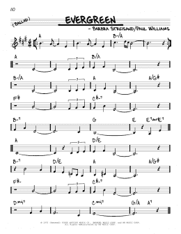 page one of Evergreen (Love Theme from A Star Is Born) (Real Book – Melody & Chords)