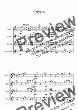 page one of Calypso - Flute Quartet