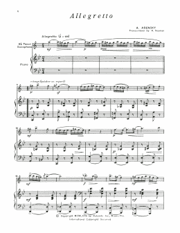 page one of Allegretto (Tenor Sax and Piano)