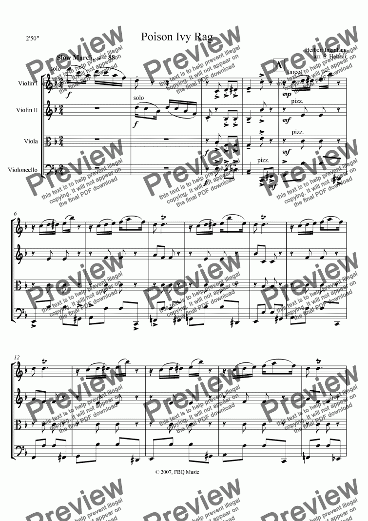 page one of Poison Ivy Rag (string 4tet)
