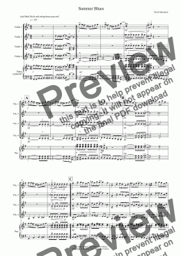 page one of Summer Blues for Violin Quartet
